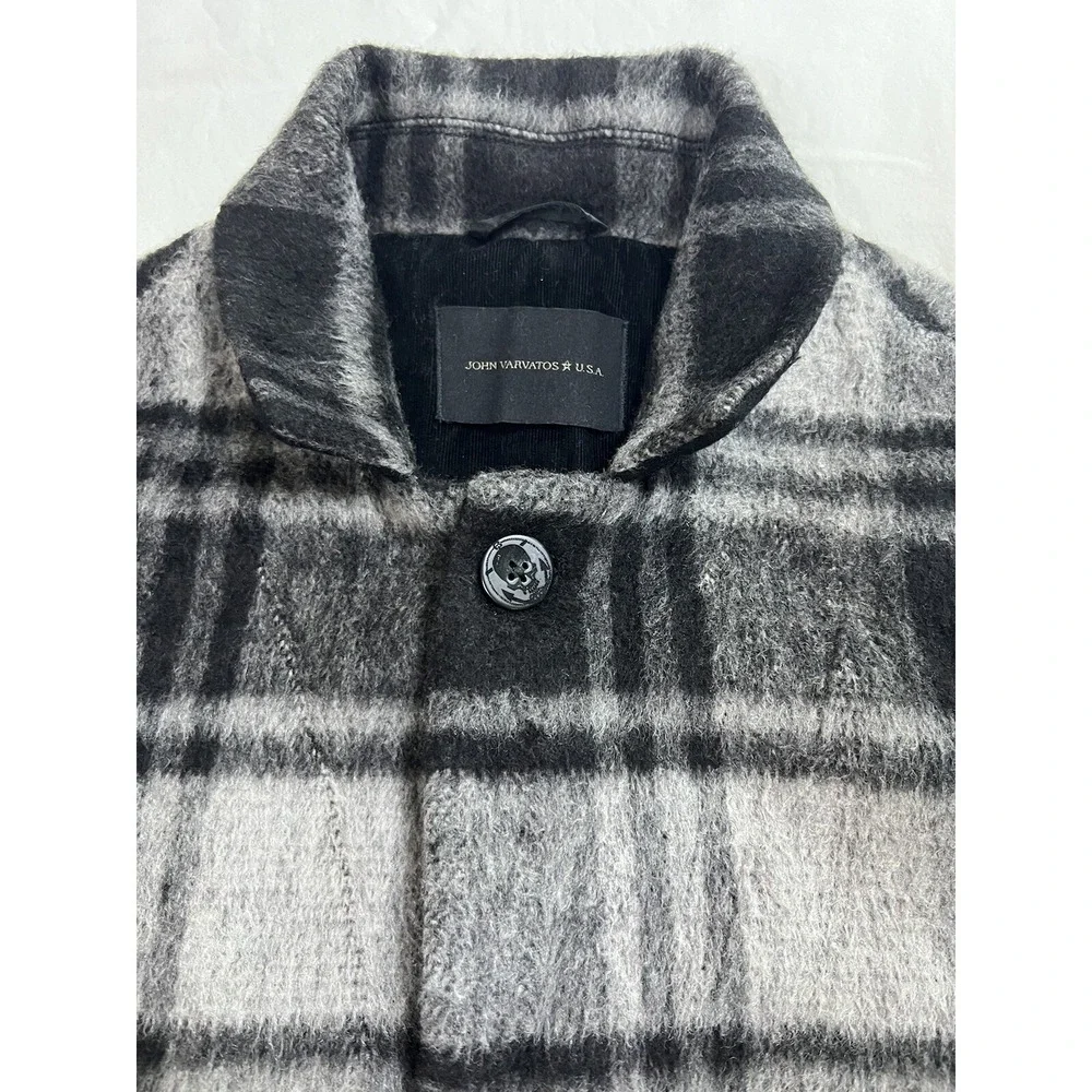 John Varvatos Carsen Coat Plaid Jacket‎ Wool Blend | Black Gray | Size Large